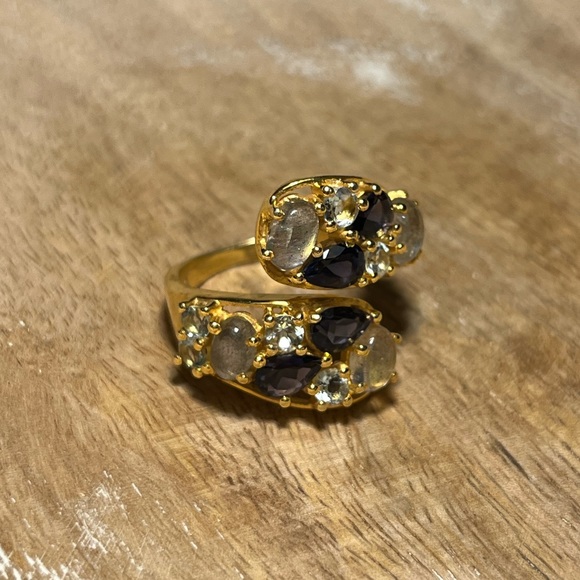 Gemstone Bypass Gold Vermeil Over Sterling Silver Ring - Picture 2 of 13